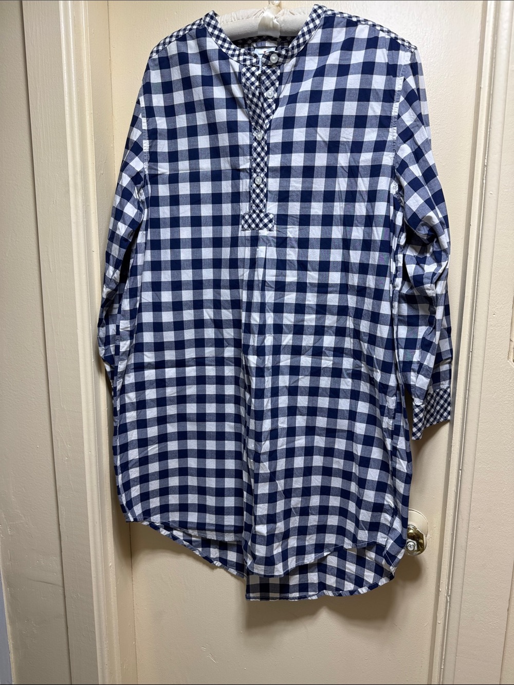 Draper James Navy & White Gingham Button-Down Tunic Shirt